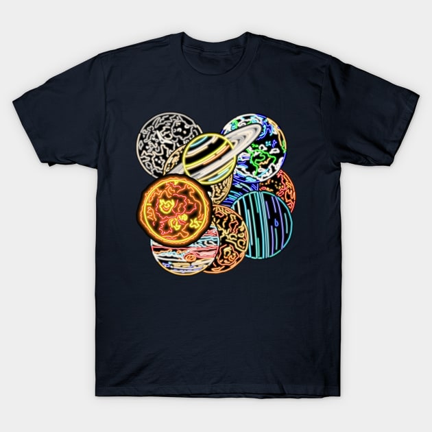 Electric Solar System Space Marbles T-Shirt by gkillerb